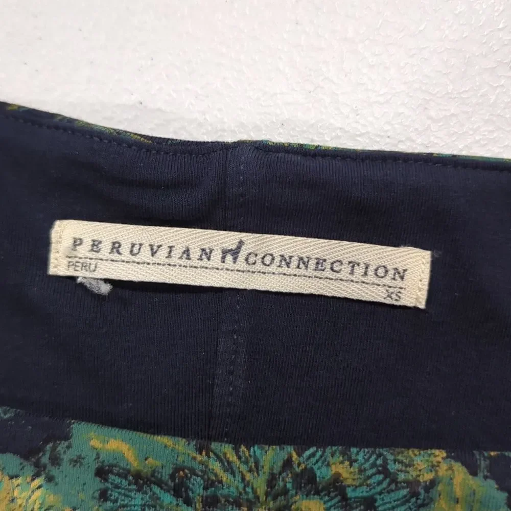 Peruvian Connection Dress Womens‎ XS Blue Green Pima Cotton Shift Midi